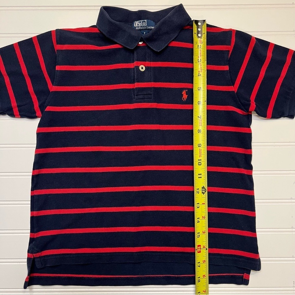 Polo Ralph Lauren Navy Blue and Red Striped Polo Shirt 100% Cotton Kid's Size 7 - Picture 6 of 7